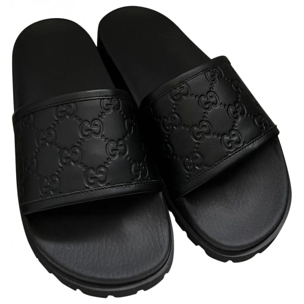 GUCCI chunky sole signature GG black leather Slides