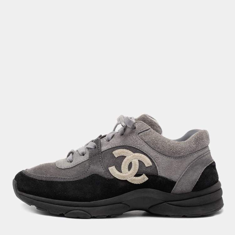 Chanel CC Classic Suede Runners Trainers Triple Grey☑️