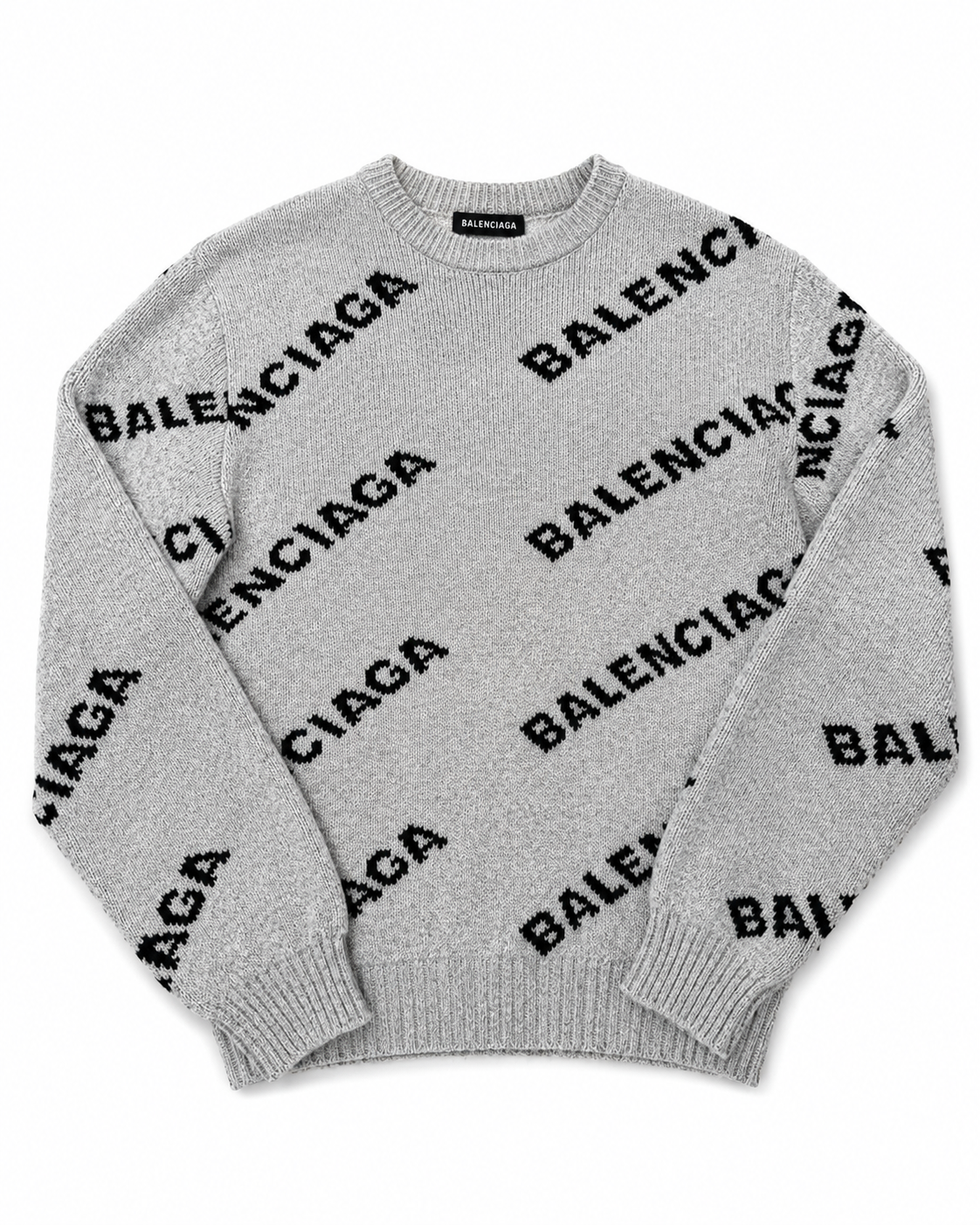 Balenciaga Pattern Wool Jumper Grey SMALL - Authenticity Guaranteed