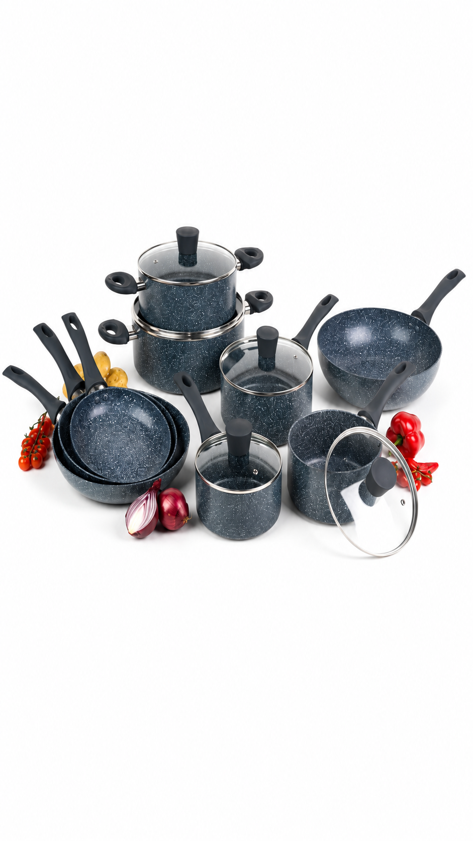 Russell Hobbs Cookware Pots & Pans Set Non-Stick 9 Piece Blue Marble Aluminium