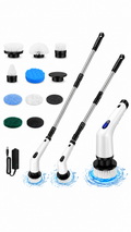 Electric Spin Scrubber Cordless Long Handle Cleaning Brush Turbo Scrub & 9 Heads