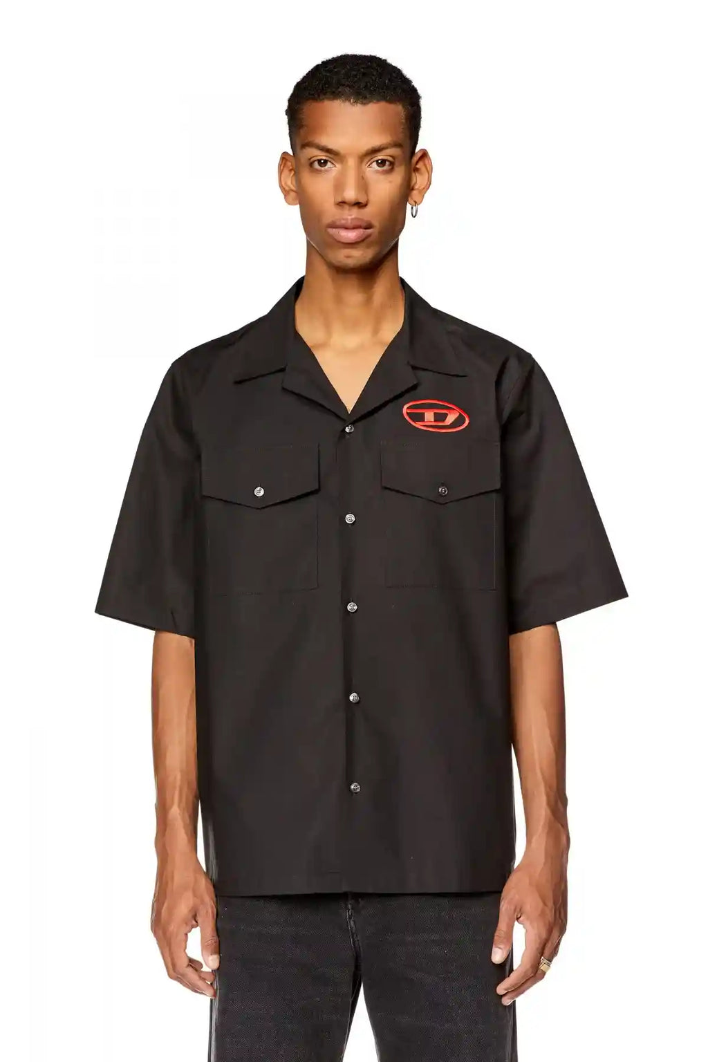 Diesel Black Logo Embroidered Short Sleeve Shirt