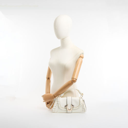 True Religion White Whipstitch Structured Handbag