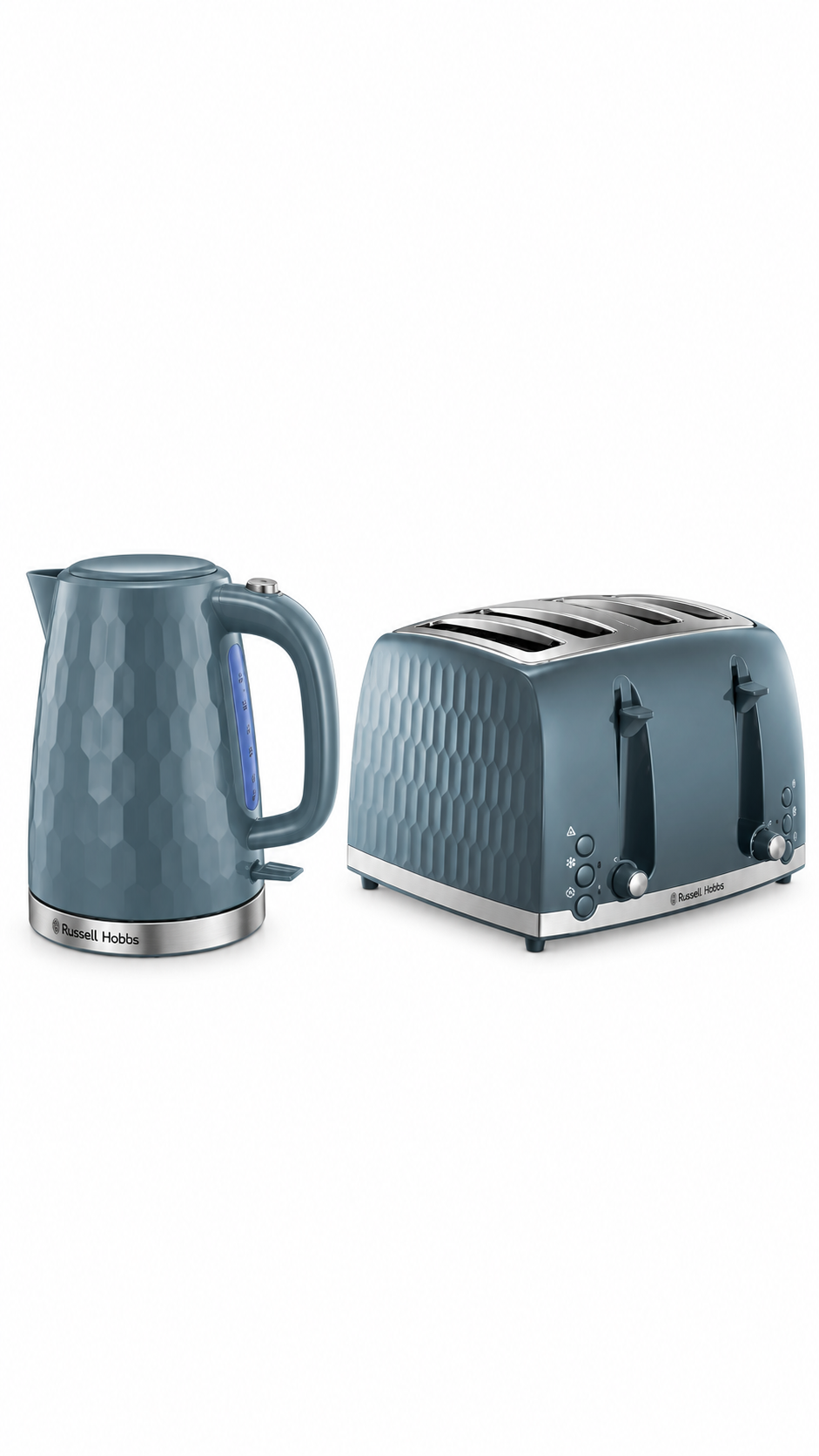 Russell Hobbs Honeycomb Kettle & 4 Slice Toaster Set Textured Plastic - Grey
