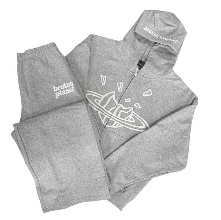 BROKEN PLANET HEATHER GREY ZIP UP TRACKSUIT
