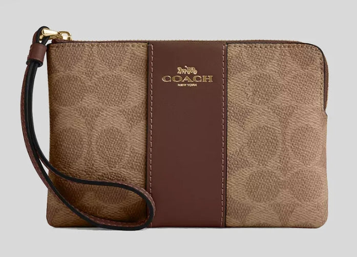 COACH Corner Zip Wristlet Tan/Brown