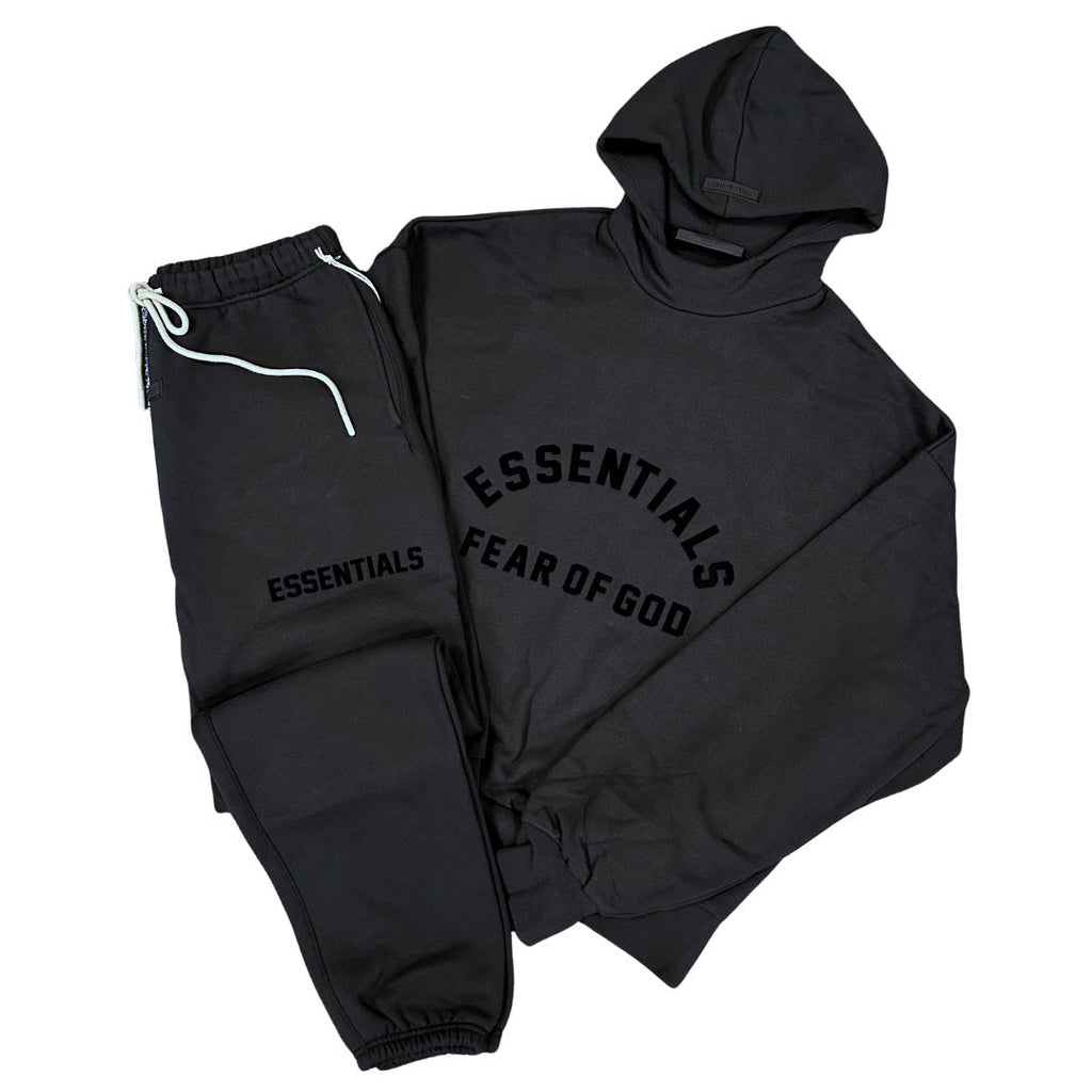 FEAR OF GOD ESSENTIALS JET BLACK ARCH LOGO TRACKSUIT (SS23)☑️